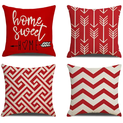 Modern Minimalist Linen Throw Pillow Cover Red Geometric Printed Cushion Case Decorative Square Pillowcase Living Room