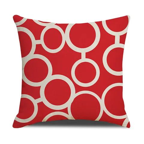 Modern Minimalist Linen Throw Pillow Cover Red Geometric Printed Cushion Case Decorative Square Pillowcase Living Room