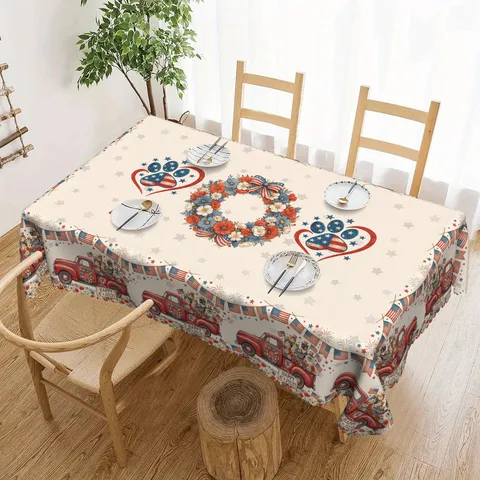 Independence Day Tablecloth Red Truck American Flag Patriotic Table Cover Polyester Rectangular Round Table Cloth Home