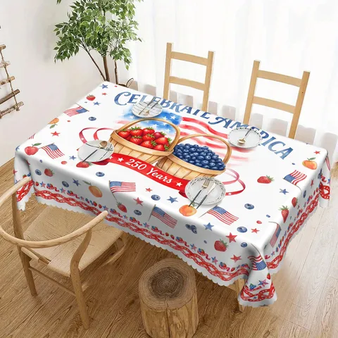 Patriotic Independence Day Tablecloth Polyester Dust-Proof Table Cover American Flag Dining Table Protector for Home Party