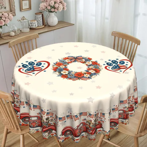 Independence Day Tablecloth Red Truck American Flag Patriotic Table Cover Polyester Rectangular Round Table Cloth Home