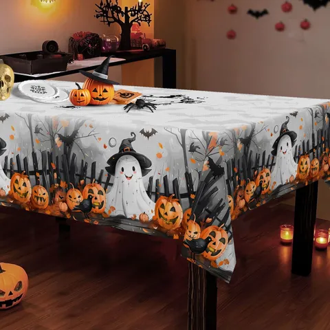 Τραπεζομάντηλο Halloween Εορταστική Εκτύπωση Κολοκύθας Φαντάσματος Πολυεστέρας Κάλυμμα Τραπεζιού Ανθεκτικό στη Σκόνη Διακόσμηση Τραπεζιού Φαγητού Για Πάρτι Σπιτιού