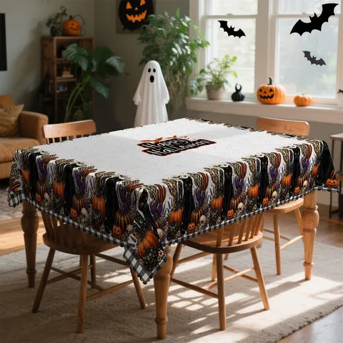 Trapeziomantilo Halloween Adiavrocho Anti-skoni Orthogonio Kalymma Trapeziou Tromachtiko Kolokytha Fantasma Typoto Polyester Diakosmisi Trapezarias