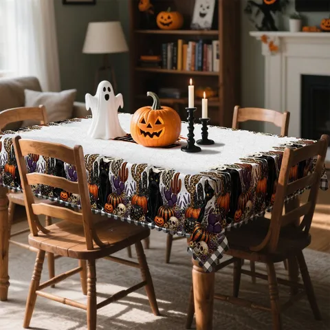 Trapeziomantilo Halloween Adiavrocho Anti-skoni Orthogonio Kalymma Trapeziou Tromachtiko Kolokytha Fantasma Typoto Polyester Diakosmisi Trapezarias