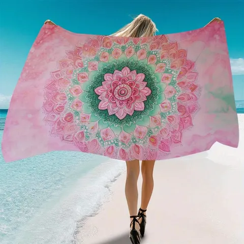 Quick Drying Microfiber Beach Towel Mandala Floral Printed Bath Towel Lightweight Absorbent Swim Towel For Seaside Vacation