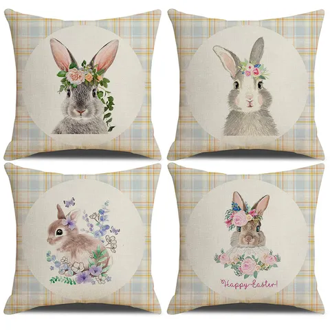 Easter Pillow Cover Cartoon Rabbit Linen Cushion Cover Spring Holiday Home Decor Throw Pillow Case For Sofa Bedroom