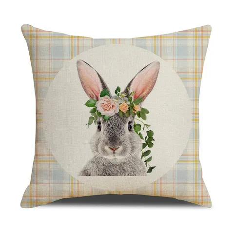 Easter Pillow Cover Cartoon Rabbit Linen Cushion Cover Spring Holiday Home Decor Throw Pillow Case For Sofa Bedroom