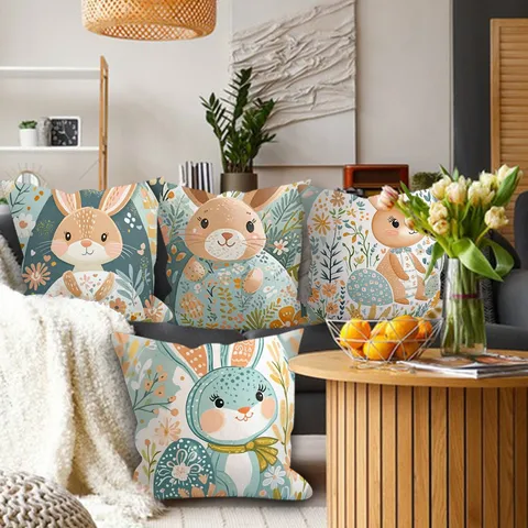 Ostern Hase Osterei Pfirsichhaut Kissenbezug Cartoon Kaninchen Blumen Kissenhülle Für Wohnzimmer Sofa Heim Party Dekoration