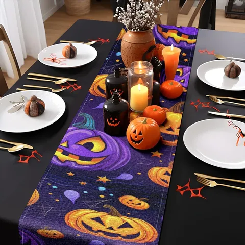 Halloween Pumpkin Retro Style Table Runner Linen Heat Insulation Anti-Fouling Tablecloth Dining Room Home Decor
