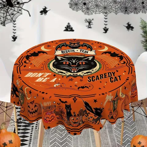Тραπεζομάντηλο Halloween Αδιάβροχο Ανθεקτικό στη Σκόνη Κάλυμμα Τραπεζιού Τρομακτική Κολοκύθα Μαύρη Gάτα Τραπεζομάντηλο για Σπίτι Κουζίνα Πάρτι Διακόσμηση