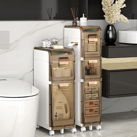 Bathroom Gap Storage Cabinet Slim Plastic Tower Organizer With Drawers And Movable Wheels For Toilet Narrow Space Home Furniture