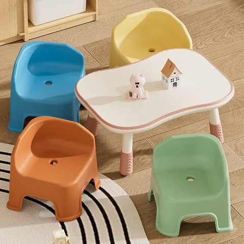 Children Plastic Stool Backrest Cute Baby Chair Non-Slip Thickened Kids Small Stool Home Bathroom Shoe Changing Stool Furniture