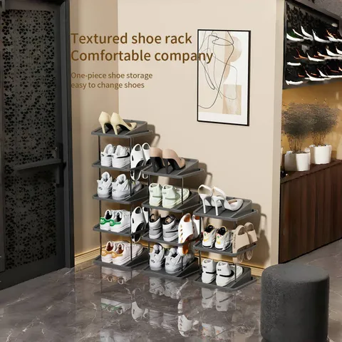 Simple Multi Layer Shoe Rack Space Saving Narrow Shoe Storage Organizer Plastic Metal Standing Shelf For Entryway Dormitory