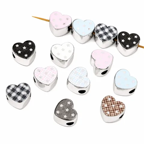 Acrylic Electroplated Star Print Large Hole Heart Loose Beads DIY Phone Chain Jewelry Making Accessories