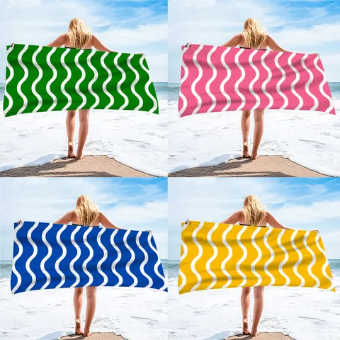 Wavy Stripe Printed Beach Towel Quick Drying Microfiber Absorbent Bath Towel For Seaside Swimming Summer Travel