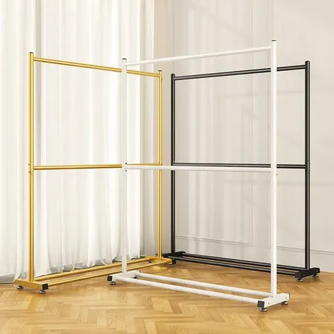 Dual Pole Clothes Rack Floor Standing Garment Storage Holder Heavy Duty Carbon Steel Balcony Bedroom Coat Hanger