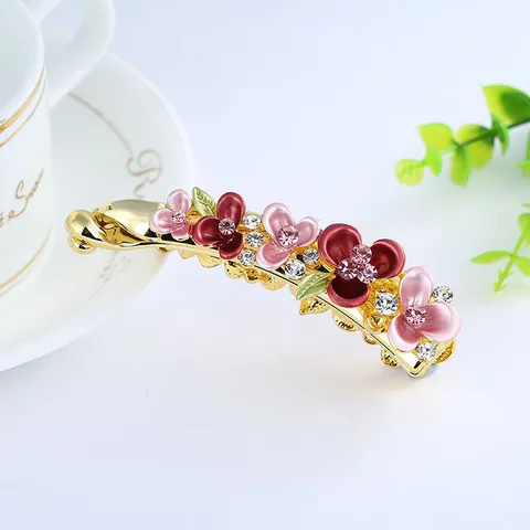 Vintage Alliage Peint Floral Pince Banane Strass Pince à Cheveux Élégants Accessoires Cheveux pour Femmes Coiffure Bijoux Cadeau