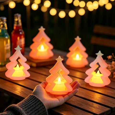 Weihnachten LED Kerzenlicht 3D Hohler Weihnachtsbaum Leuchtendes Ornament Festliche Party Desktop Dekoration Harz Nachtlicht