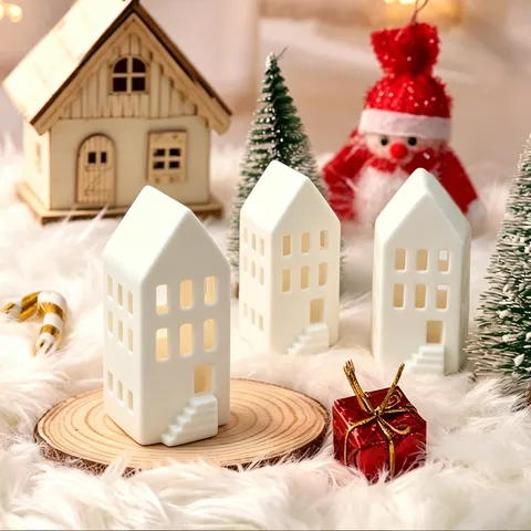 Witte Keramische Kerst Huis Lichtgevende Kandelaar Desktop Ornament Feestelijke Party Woondecoratie LED Verlicht Gebouw