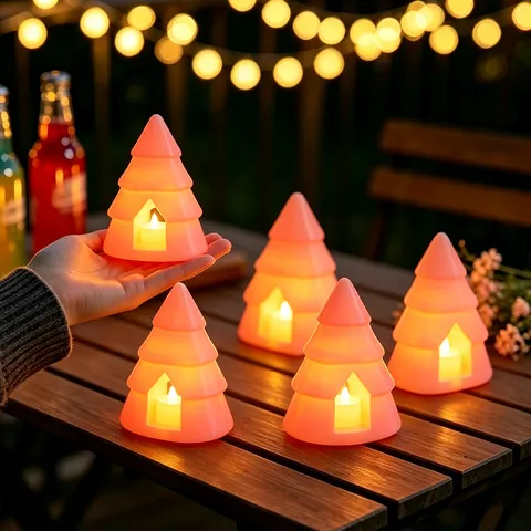 Árbol de Navidad LED Luz de Vela Resina Luminoso Adorno Fiesta Festiva Desktop Decoración Hogar