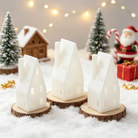 Kerst LED Huis Figuurtje Wit Hol Hars Kandelaar Bureau Ornament Feestelijke Party Decor Verlichting