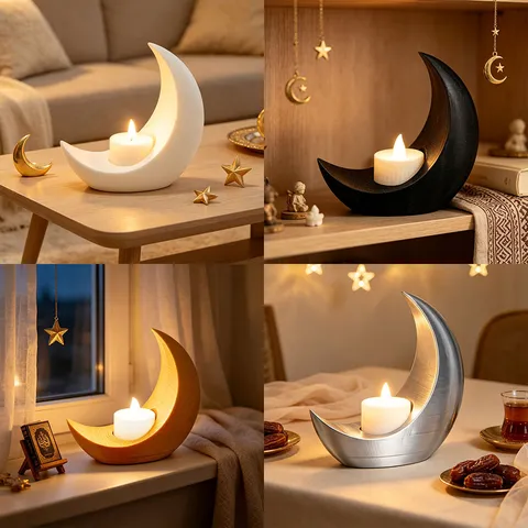 Portavelas de Media Luna LED Luz Nocturna Plástico Escritorio Adorno de Mesa Estilo Étnico Decoración de Festival