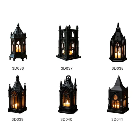 Style Gothique LED Château Bougie Lumière Noir Creux Veilleuse Fête d'Halloween Décoration de Bureau Décoration Maison