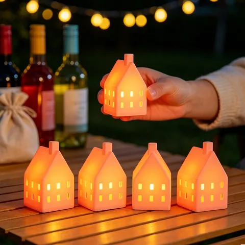 Christmas LED Luminous Ceramic House Candle Light Ornament Festive Party Home Decor Warm White Night Light
