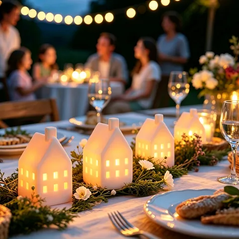 Christmas LED Luminous Ceramic House Candle Light Ornament Festive Party Home Decor Warm White Night Light