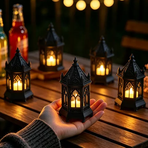 Style Gothique LED Château Bougie Lumière Noir Creux Veilleuse Fête d'Halloween Décoration de Bureau Décoration Maison