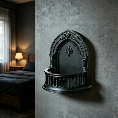 Gothic Style Black Wall Shelf 3D Resin Architectural Arch Wall Hanging Decor Dark Aesthetic Home Party Ornaments
