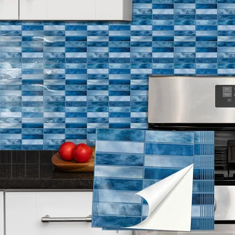 Waterproof Self Adhesive PVC Wall Stickers Geometric Grid Tile Stickers For Kitchen Bathroom Wall Renovation