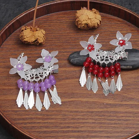 Pince à Cheveux Bec de Canard en Alliage Motif Floral Style Ethnique Épingle à Cheveux Ancien pour Fête Accessoires