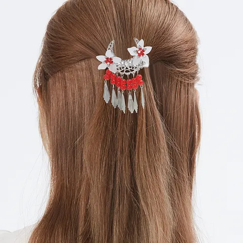 Pince à Cheveux Bec de Canard en Alliage Motif Floral Style Ethnique Épingle à Cheveux Ancien pour Fête Accessoires
