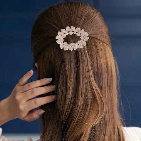 Style Coréen Strass Creux Ovale Pince à Cheveux Camélia Floral Pince à Ressort Accessoires de Cheveux en Métal Pour Femmes