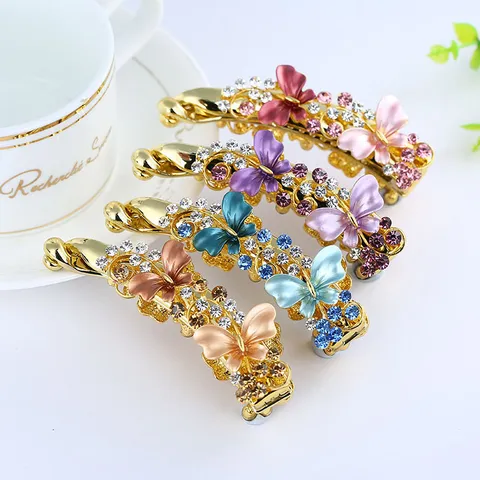 Pince Banane Papillon Strass en Alliage Pince à Cheveux Élégante Accessoires de Cheveux pour Femmes