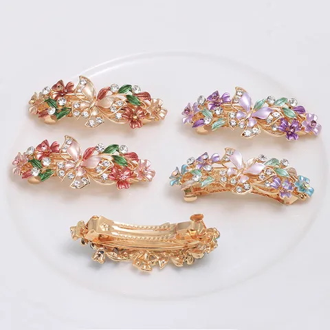 Pince à Cheveux Printemps Fleur Papillon Strass Alliage Vintage Accessoires Cheveux Émail Pour Femmes