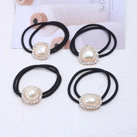 Élastique à Cheveux Mode Strass Perle Artificielle Alliage Nœud Cœur Attache Queue de Cheval Accessoires Cheveux Femme Fille
