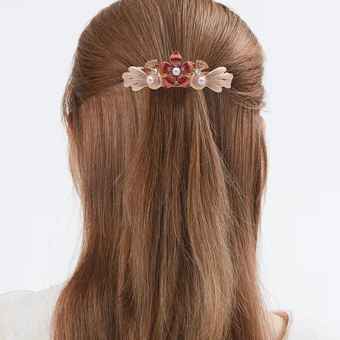 Femme Mode Alliage Pince à Ressort Cheveux Élégant Strass Perle Artificielle Paon Floral Barrette Accessoires