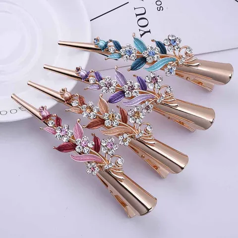 Pince Crabe en Alliage Peinture Cuite Style Coréen Femme Été Rétro Floral Strass Pince à Cheveux Accessoires Cheveux