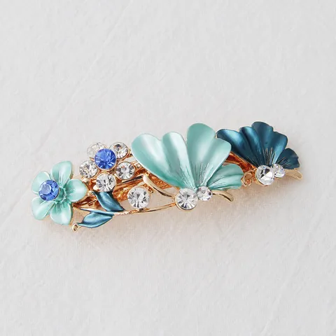 Barrette à Cheveux Fleur Émaillée en Strass en Alliage Coréen Élégantes Épingles à Cheveux de Printemps Accessoires de Mode pour Femmes
