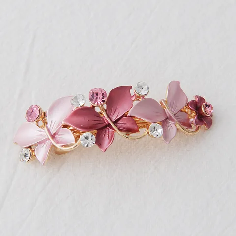 Barrette à Cheveux Fleur Émaillée en Strass en Alliage Coréen Élégantes Épingles à Cheveux de Printemps Accessoires de Mode pour Femmes