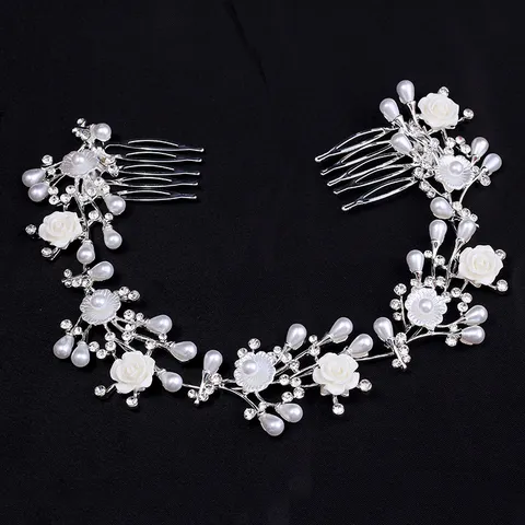 Peigne à Cheveux de Mariée en Alliage Strass Perle Artificielle Pince à Cheveux Fleur Coiffure de Mariage Accessoires pour Femmes