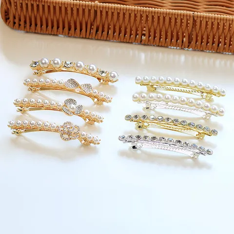 Barrette à Cheveux à Ressort en Métal Perle Artificielle Strass Élégante pour Femmes Accessoires de Coiffure