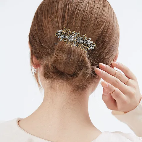 Pince à Cheveux de Printemps Florale en Strass en Alliage Vintage Pinces à Cheveux Élégantes en Cristal Accessoires pour Cheveux pour Femmes