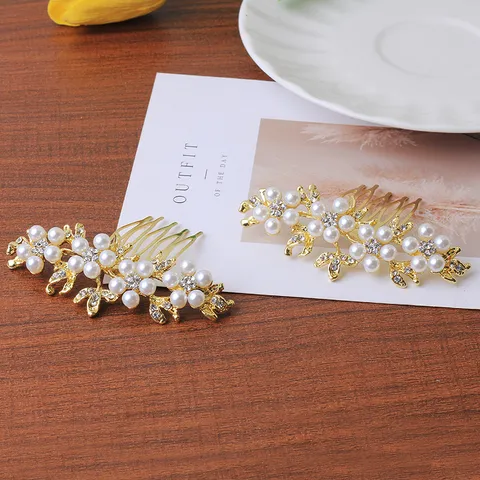 Braut Perle Strass Haarkamm Blumen Haarschmuck Gold Weiß Hochzeit Haarschmuck Haarschmuck Für Damen