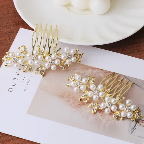 Braut Perle Strass Haarkamm Blumen Haarschmuck Gold Weiß Hochzeit Haarschmuck Haarschmuck Für Damen