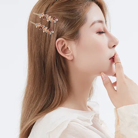 Pince à Cheveux Fleurie en Strass en Alliage Exquis Femmes Mode Épingle à Cheveux Latérale Accessoires de Cheveux Émaillés