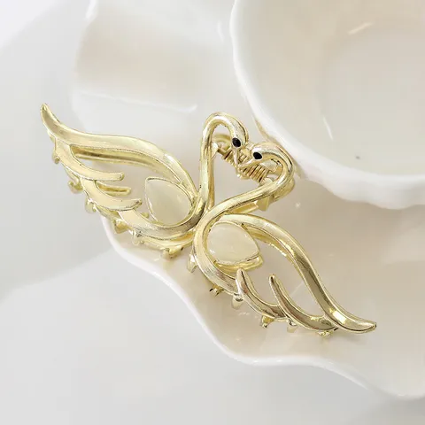 Pince à Cheveux Élégante Cygne Alliage Doré Pierre Œil de Chat Grande Pince Requin Accessoires Cheveux Femme