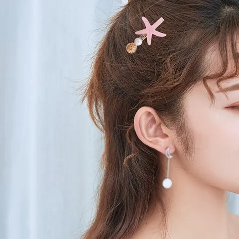 Jolie Pince à Cheveux Bec de Canard en Alliage Perle Strass Étoile de Mer Épingle Géométrique Ronde Accessoires Cheveux pour Femmes